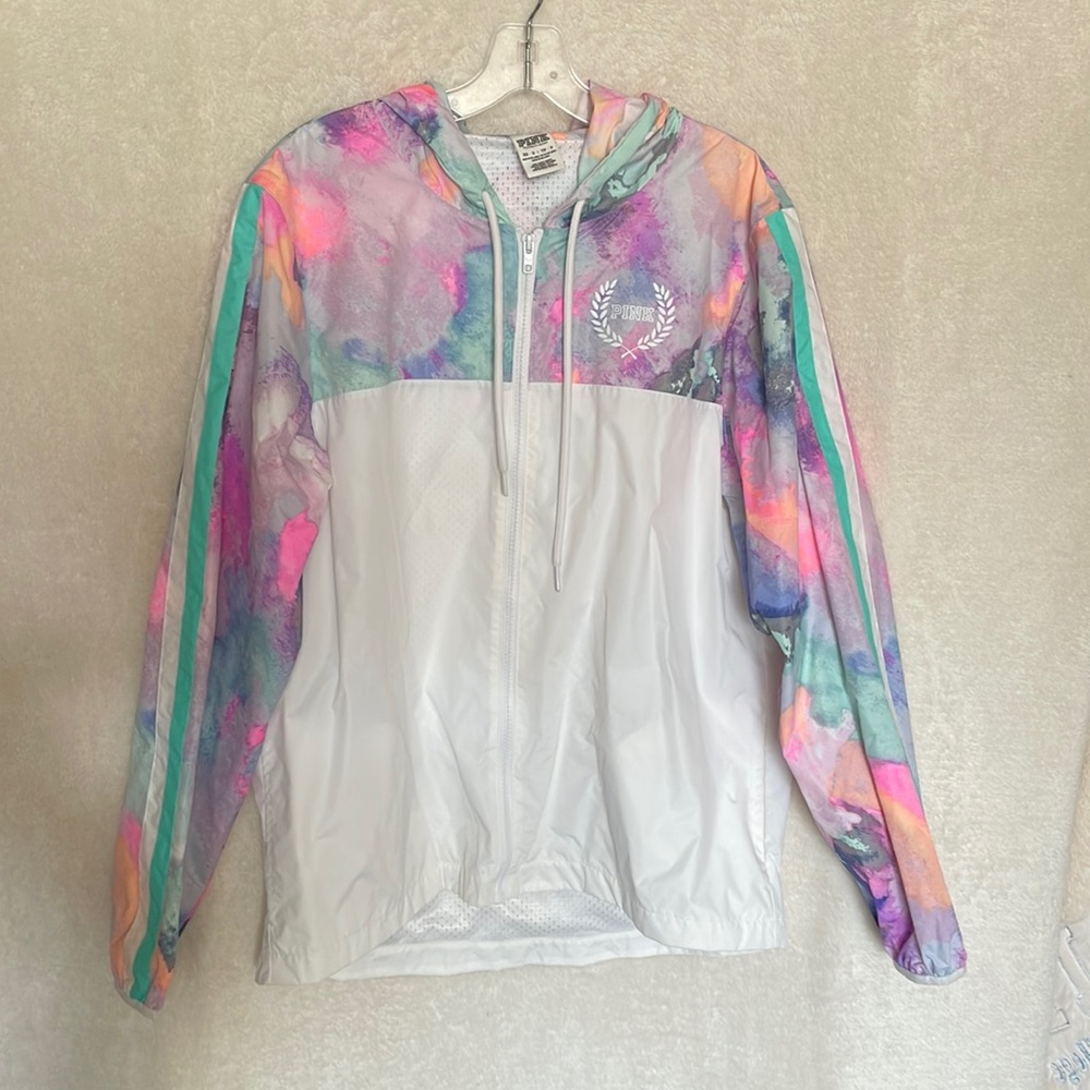 HTF VS PINK Watercolor Lined Anorak Windbreaker